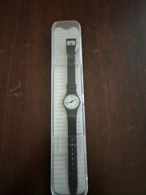 Swatch Black and White Minimalist Round Dial Watch